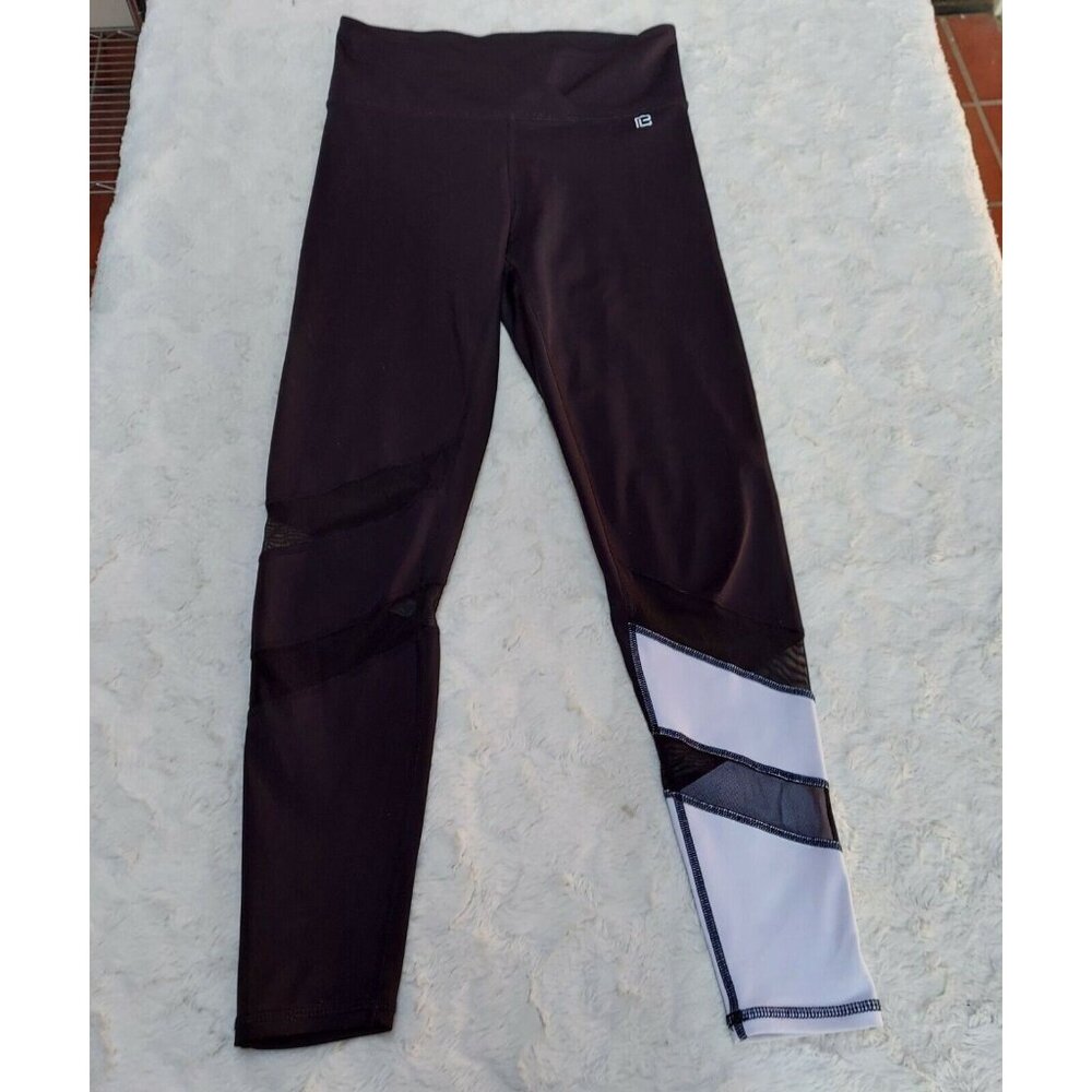 PL Womens High Waist Yoga Slim Leggings Pants Small Mesh Detail Black Active